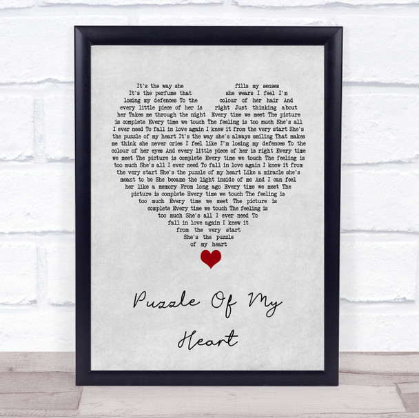 Westlife Puzzle Of My Heart Grey Heart Song Lyric Wall Art Print