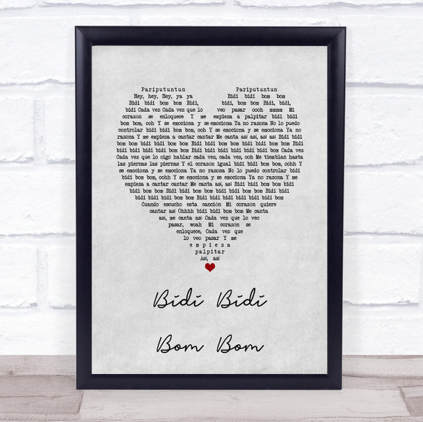 Selena Bidi Bidi Bom Bom Grey Heart Song Lyric Wall Art Print