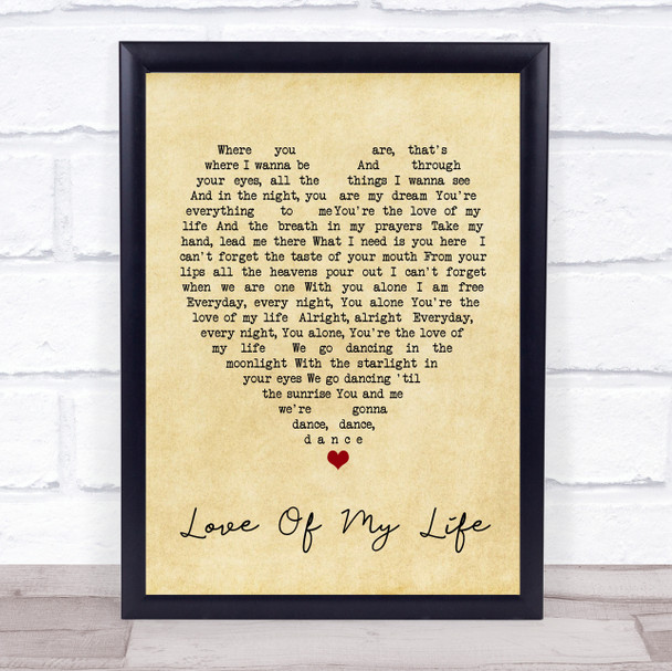 Love Of My Life Santana Vintage Heart Quote Song Lyric Print