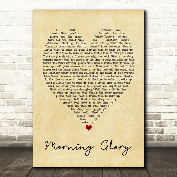 Morning Glory Oasis Vintage Heart Quote Song Lyric Print