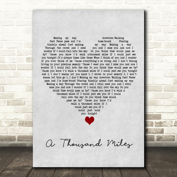 Vanessa Carlton A Thousand Miles Grey Heart Song Lyric Wall Art Print