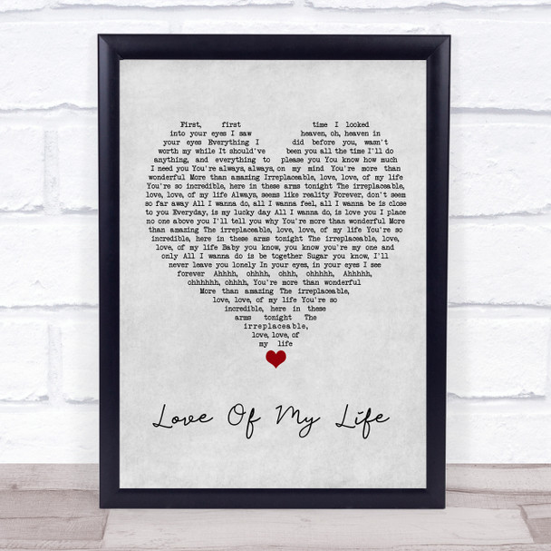 Brian McKnight Love Of My Life Grey Heart Song Lyric Wall Art Print