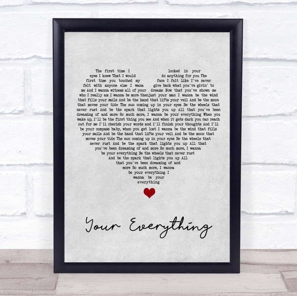 Keith Urban Your Everything Grey Heart Song Lyric Wall Art Print