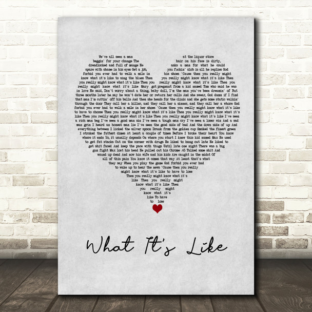 Everlast What It's Like Grey Heart Song Lyric Wall Art Print