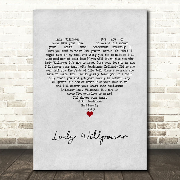 Gary Puckett & The Union Gap Lady Willpower Grey Heart Song Lyric Wall Art Print