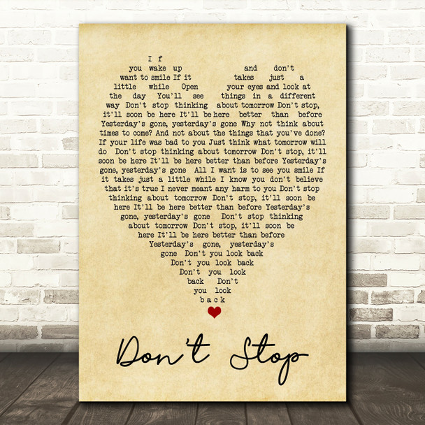 Don't Stop Fleetwood Mac Vintage Heart Quote Song Lyric Print