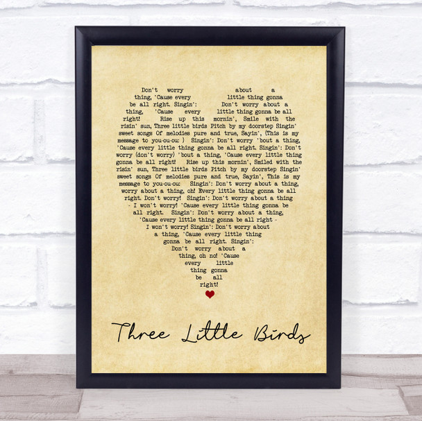 Three Little Birds Bob Marley Vintage Heart Quote Song Lyric Print