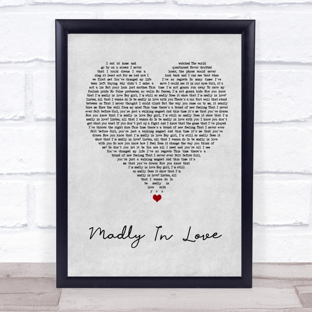 Bros Madly In Love Grey Heart Song Lyric Wall Art Print