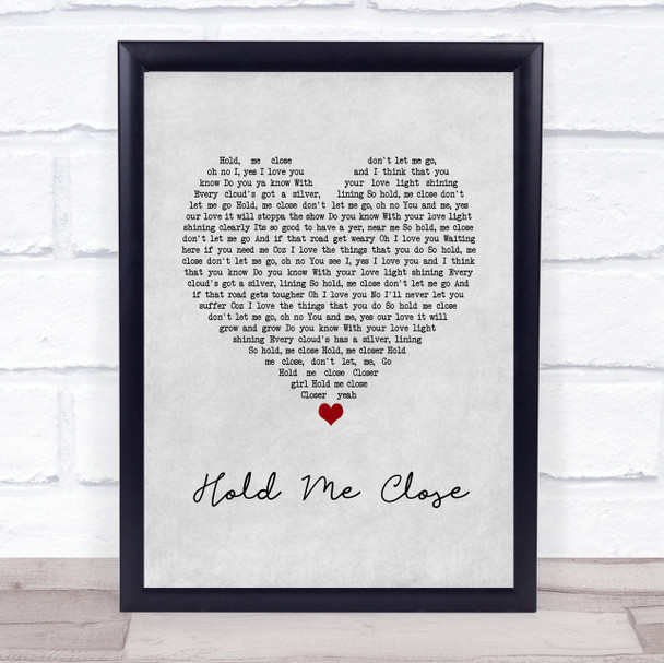 David Essex Hold Me Close Grey Heart Song Lyric Wall Art Print