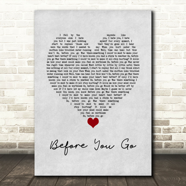 Lewis Capaldi Before You Go Grey Heart Song Lyric Wall Art Print