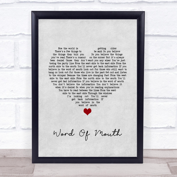 Mike + The Mechanics Word Of Mouth Grey Heart Song Lyric Wall Art Print