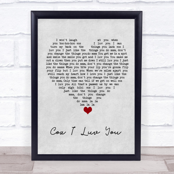 Slade Coz I Luv You Grey Heart Song Lyric Wall Art Print