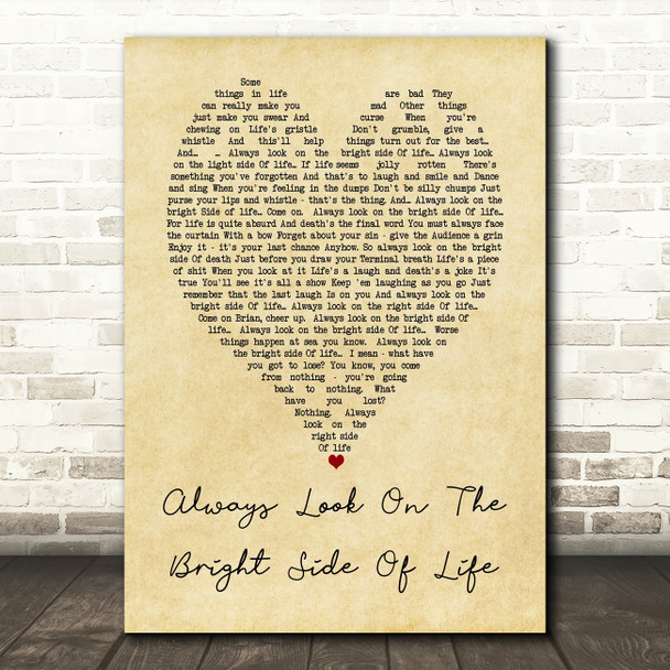 Always Look On The Bright Side Of Life Monty Python Heart Song Lyric Print