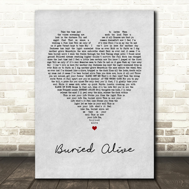 Avenged Sevenfold Buried Alive Grey Heart Song Lyric Wall Art Print