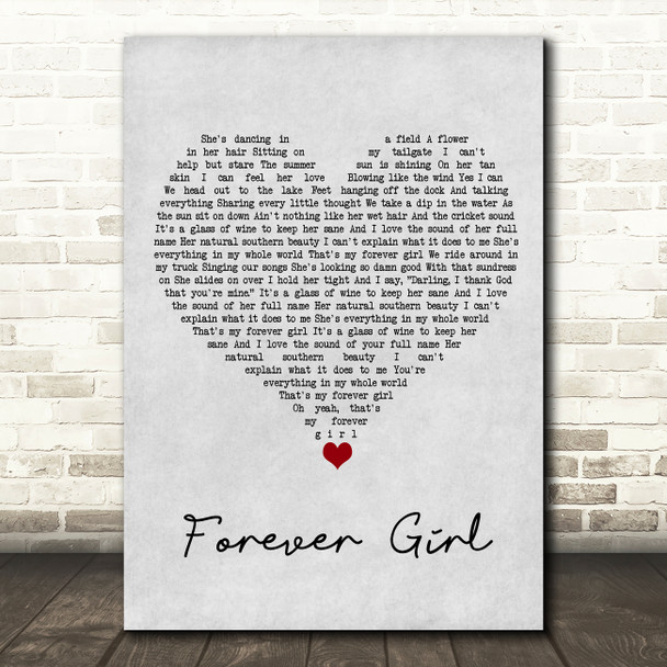 Jon Langston Forever Girl Grey Heart Song Lyric Wall Art Print