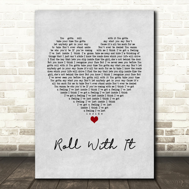 Oasis Roll With It Grey Heart Song Lyric Wall Art Print