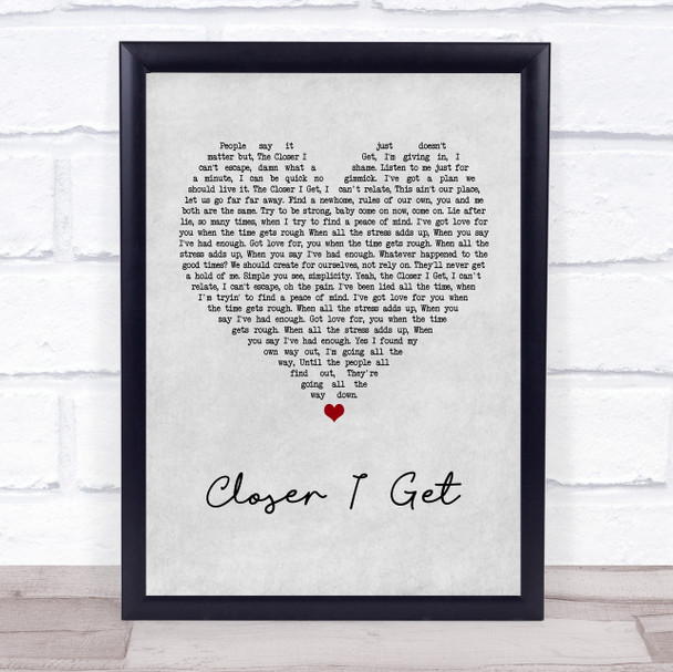 Rebelution Closer I Get Grey Heart Song Lyric Wall Art Print