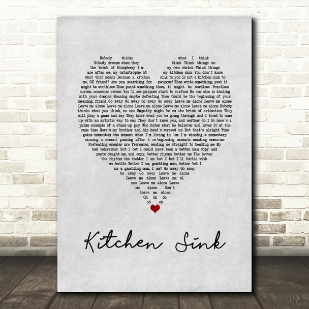 Twenty One Pilots Kitchen Sink Grey Heart Song Lyric Wall Art Print
