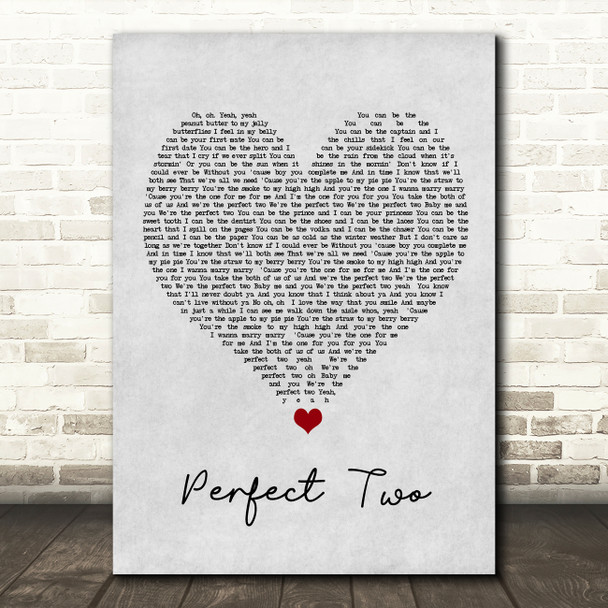 Auburn Perfect Two Grey Heart Song Lyric Wall Art Print