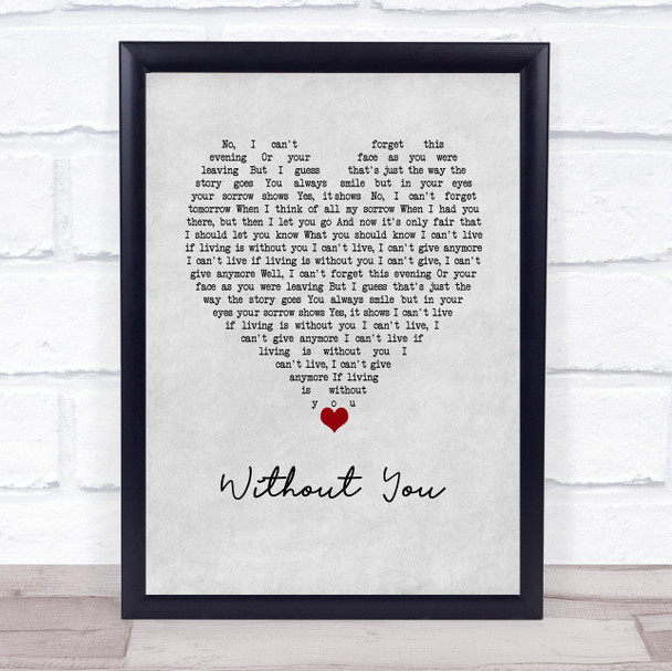 Harry Nilsson Without You Grey Heart Song Lyric Wall Art Print