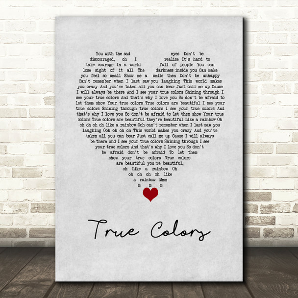 Justin Timberlake, Anna Kendrick True Colors Grey Heart Song Lyric Wall Art Print