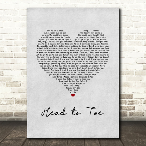 Lisa Lisa & Cult Jam Head to Toe Grey Heart Song Lyric Wall Art Print