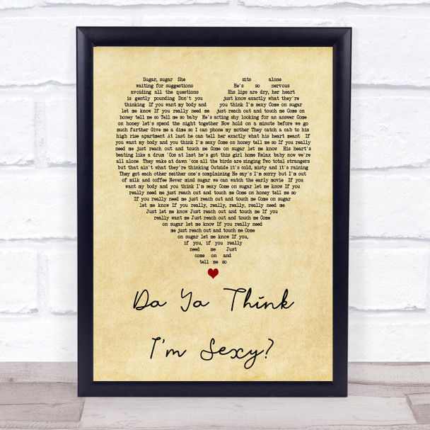 Da Ya Think I'm Sexy Rod Stewart Vintage Heart Song Lyric Quote Print