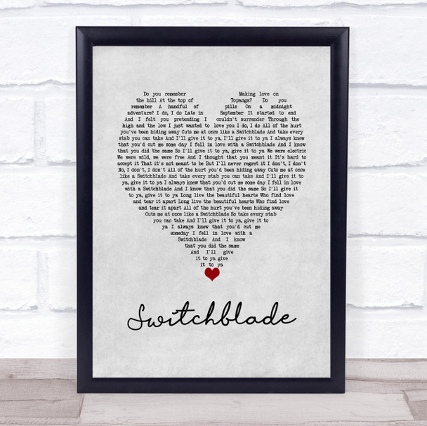 LP Switchblade Grey Heart Song Lyric Wall Art Print