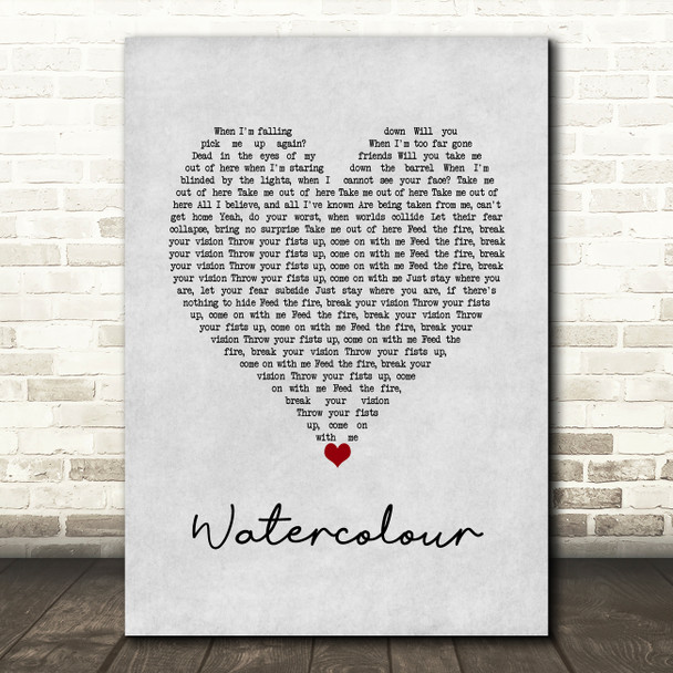 Pendulum Watercolour Grey Heart Song Lyric Wall Art Print