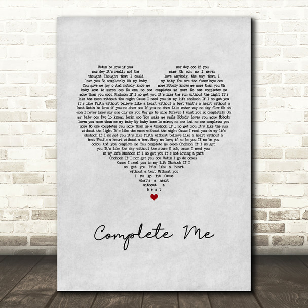 Simi Complete Me Grey Heart Song Lyric Wall Art Print