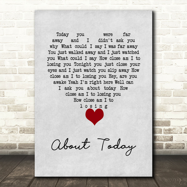 The National About Today Grey Heart Song Lyric Wall Art Print