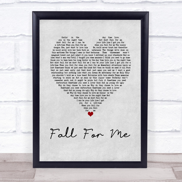 Tommy Swisher Fall For Me Grey Heart Song Lyric Wall Art Print