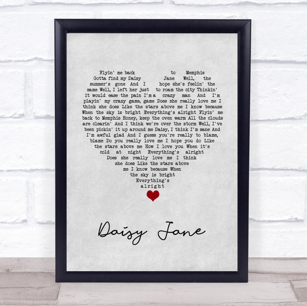 America Daisy Jane Grey Heart Song Lyric Wall Art Print