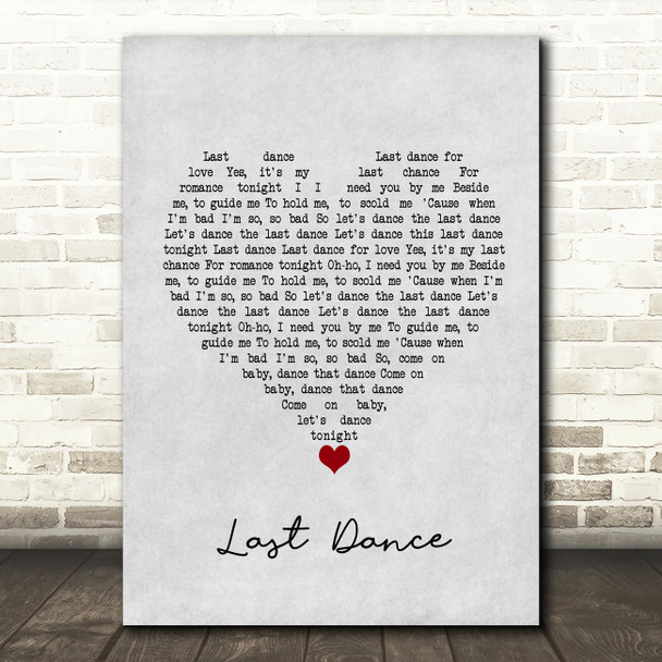 Donna Summer Last Dance Grey Heart Song Lyric Wall Art Print