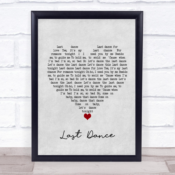 Donna Summer Last Dance Grey Heart Song Lyric Wall Art Print