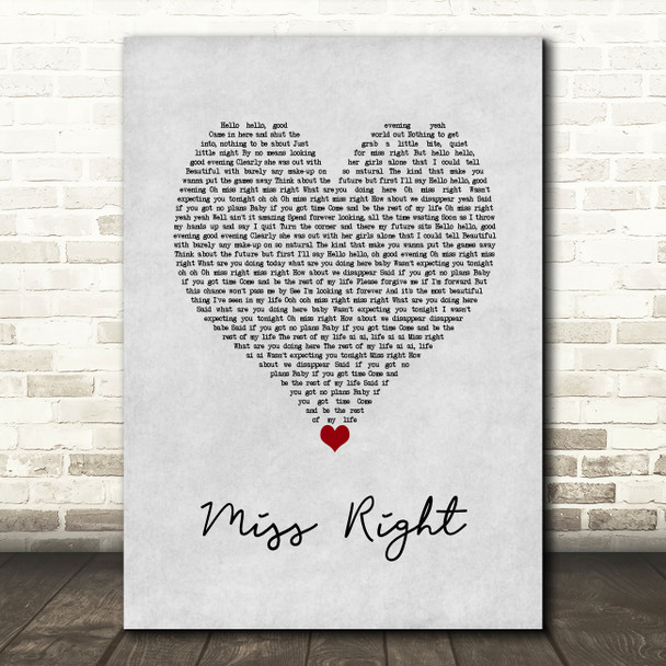 Ne-Yo Miss Right Grey Heart Song Lyric Wall Art Print