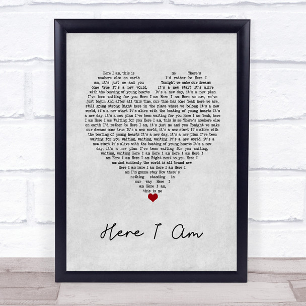 Bryan Adams Here I Am Grey Heart Song Lyric Wall Art Print
