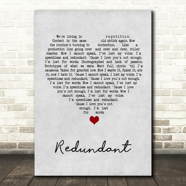 Green Day Redundant Grey Heart Song Lyric Wall Art Print