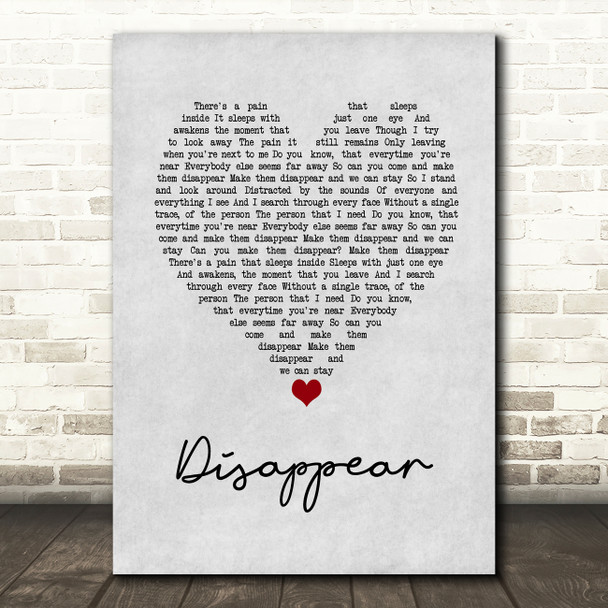 Hoobastank Disappear Grey Heart Song Lyric Wall Art Print