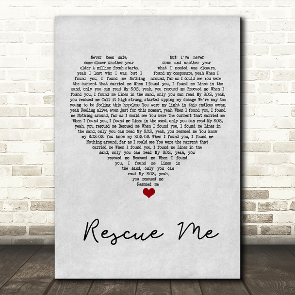 Marshmello Rescue Me Grey Heart Song Lyric Wall Art Print