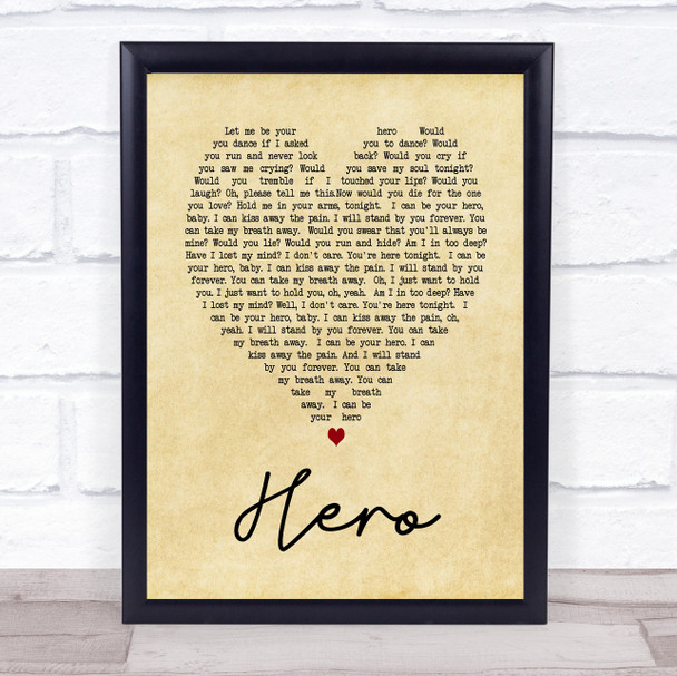 Hero Enrique Iglesias Vintage Heart Song Lyric Quote Print