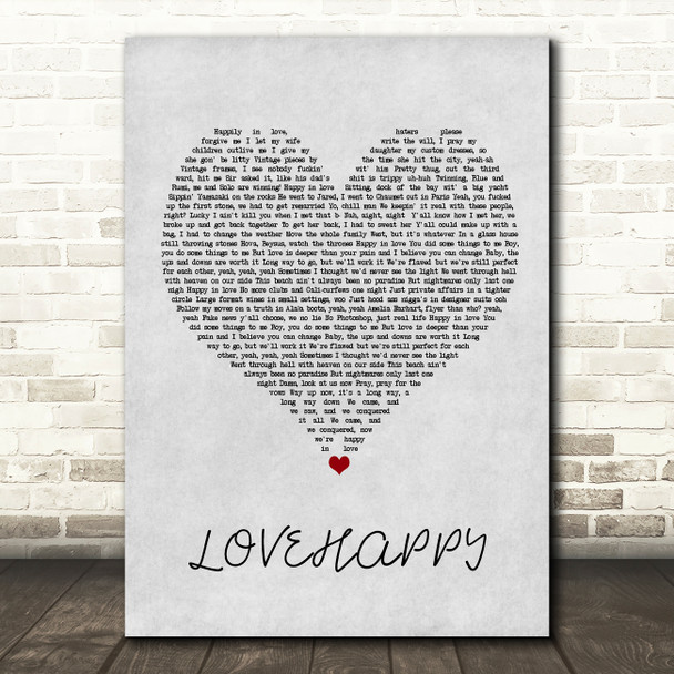 The Carters LOVEHAPPY Grey Heart Song Lyric Wall Art Print