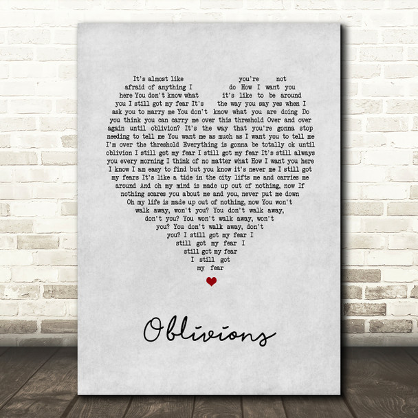 The National Oblivions Grey Heart Song Lyric Wall Art Print