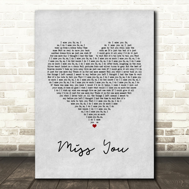 Nickelback Miss You Grey Heart Song Lyric Wall Art Print
