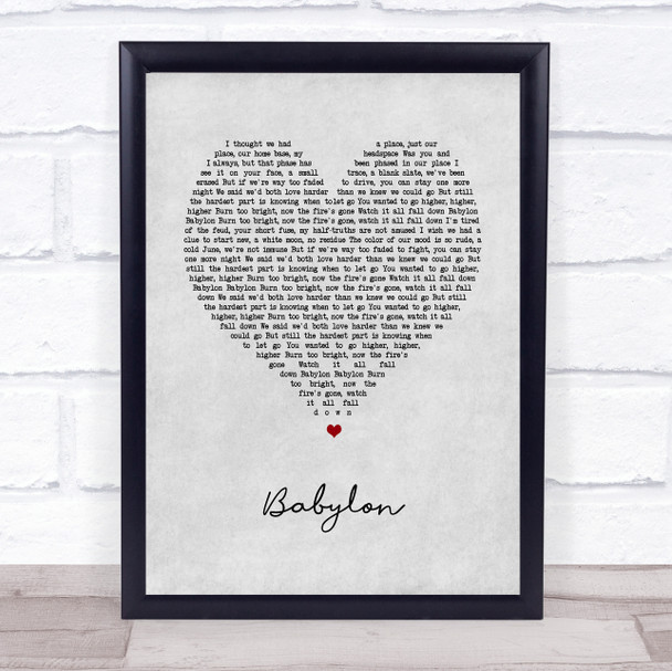 5 Seconds Of Summer Babylon Grey Heart Song Lyric Wall Art Print