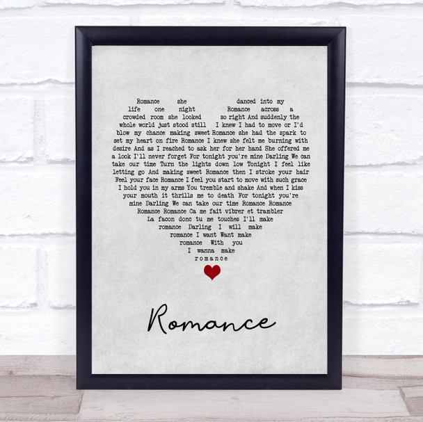 David Cassidy Romance Grey Heart Song Lyric Wall Art Print