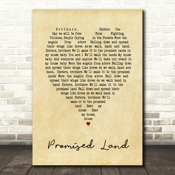 Joe Smooth Promised Land Vintage Heart Song Lyric Quote Print