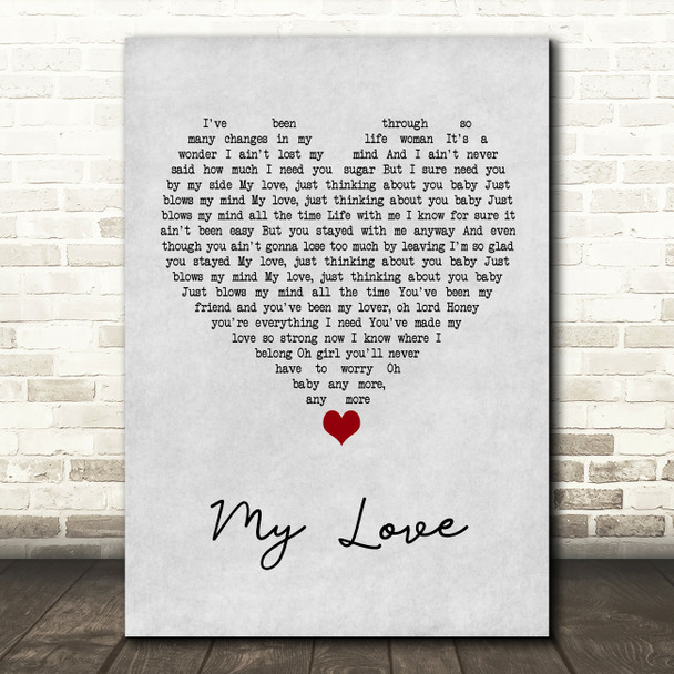 Lionel Richie My Love Grey Heart Song Lyric Wall Art Print