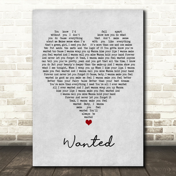 Hunter Hayes Wanted Grey Heart Song Lyric Wall Art Print