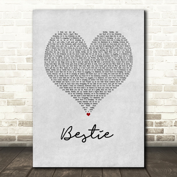 Yungen Bestie Grey Heart Song Lyric Wall Art Print